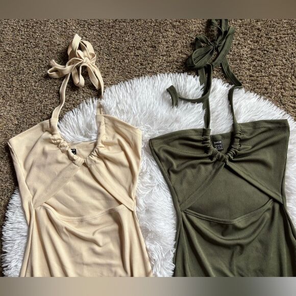 SHEIN Dresses 2 Total Green Cream Stretchy Sexy Womens Size XS - Picture 3 of 9